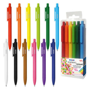 dohe pack de 12 boligrafos retractiles tacto soft punta bola metalica de 1mm trazo de 0,4mm tinta del color del boligrafo cuerpo y tinta en colores surtidos