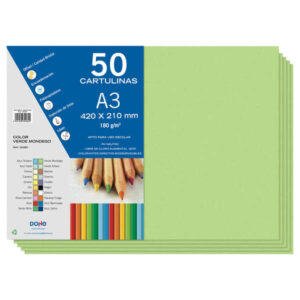 dohe pack de 50 cartulinas a3 de 180gr con ph neutro libres de cloro elemental color verde mondego