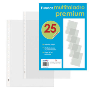 dohe 25 fundas multitaladro premium con 16 perforaciones polipropileno rugoso