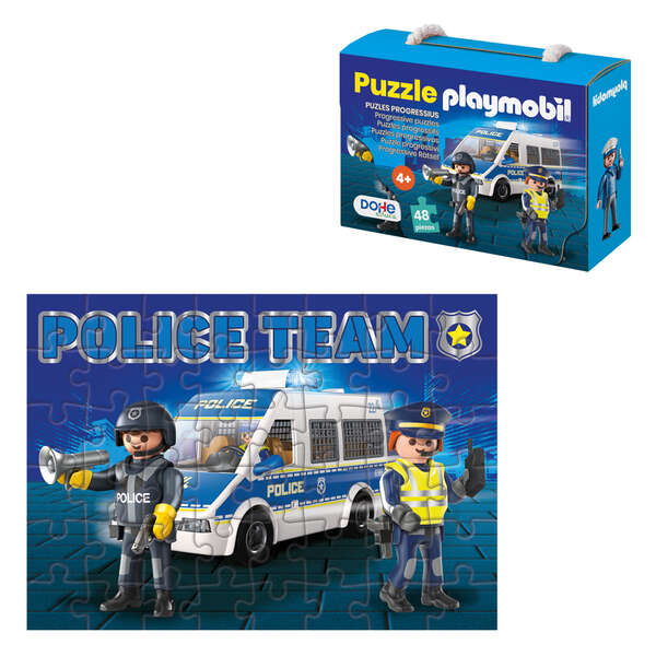 dohe playmobil puzzle para niños de 48 piezas tematica policia doble capa de carton capa intermedia de contrachapado estimula imaginacion y razonamiento atractivos colores y dibujos