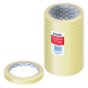 dohe pack de 12 cintas adhesivas de polipropileno 12mm x 66m alta resistencia y potente adhesivo transparente