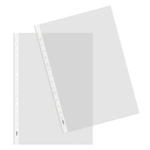dohe 100 fundas multitaladro de 16 perforaciones 100x100mm polipropileno transparente piel de naranja y cristal