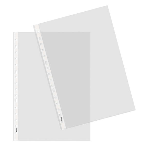 dohe 100 fundas multitaladro de 16 perforaciones 100x100mm polipropileno transparente piel de naranja y cristal