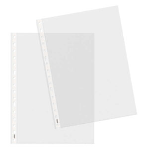 dohe 100 fundas multitaladro de 16 perforaciones 100x100mm polipropileno transparente piel de naranja y cristal de diversas calidades