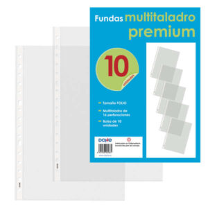 dohe 10 fundas multitaladro premium con 16 perforaciones 220x310mm polipropileno rugoso