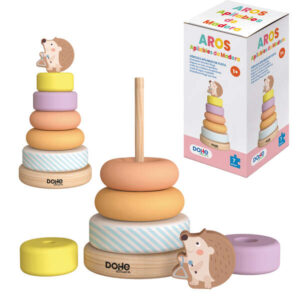 dohe juego educativo de aros apilables de madera natural bordes redondos varilla de seguridad estimula la coordinacion ojo mano fomenta la habilidad manual aprende jugando