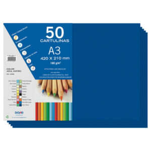dohe pack de 50 cartulinas a3 de 180gr con ph neutro libres de cloro elemental color azul zafiro