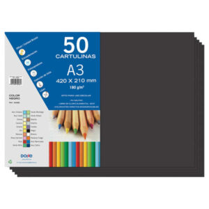 dohe pack de 50 cartulinas a3 de 180gr con ph neutro libres de cloro elemental color negro