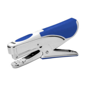 dohe grapadora tipo tenaza fabricada en acero cromado y plastico azul carga superior capacidad de grapado 20 hojas admite 150 grapas de 22/6, 24/6 y 26/6