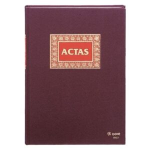 dohe libro actas 50 hojas numeradas papel offset de 100gr tamaño folio natural encuadernacion en tela de primera calidad con estampacion en rojo y oro impreso a 2 colores color burdeos