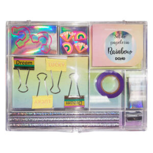 dohe set de papeleria de regalo incluye bloc de notas 80 hojas 80x65mm clips con forma 36x28mm pinzas 32mm push pins 18.3x12mm lapiceros afilalapices metalico goma de borrar blanca