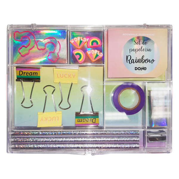 dohe set de papeleria de regalo incluye bloc de notas 80 hojas 80x65mm clips con forma 36x28mm pinzas 32mm push pins 18.3x12mm lapiceros afilalapices metalico goma de borrar blanca
