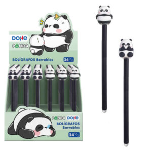 dohe expositor de 24 boligrafos tinta borrable punta bola metalica 1mm trazo 0.5mm tapa decorada motivos oso panda tinta azul