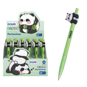 dohe expositor de 24 portaminas 0.5mm grip de caucho cuerpo verde y decorado con forma de oso panda
