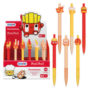 dohe expositor de 24 portaminas 0.5mm grip de caucho decorados con forma de alimentos