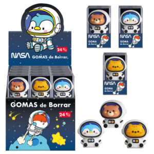 dohe expositor de 24 gomas de borrar fabricadas en pvc con forma de astronautas animales
