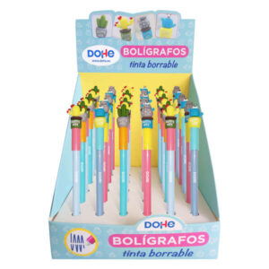 dohe expositor de 36 boligrafos borrables punta bola metalica 1mm trazo 0.5mm capuchon con motivos cactus tinta azul