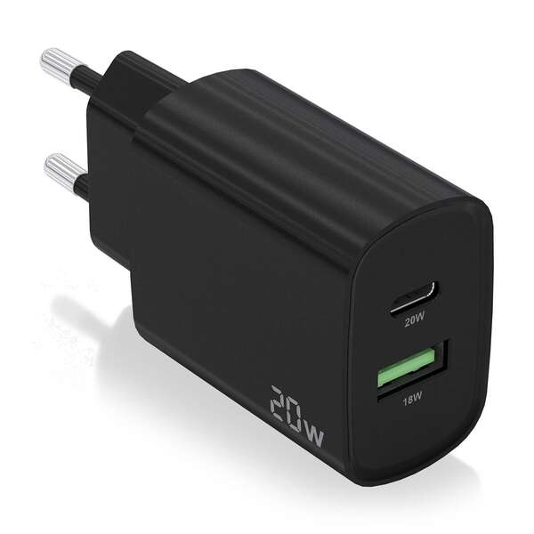 aisens cargador 20w 1xusb c pd3.0 1xusb a qc3.0 color negro