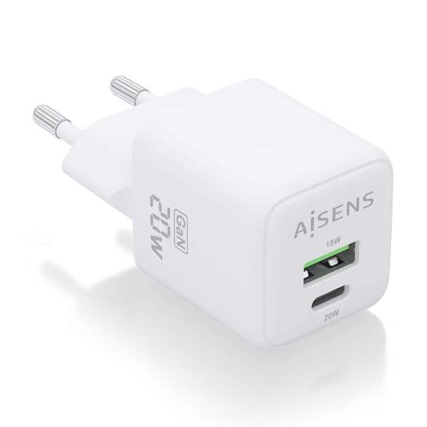 aisens cargador gan 20w 1xusb c pd3.0 qc4.0 1xusb a qc3.0 color blanco