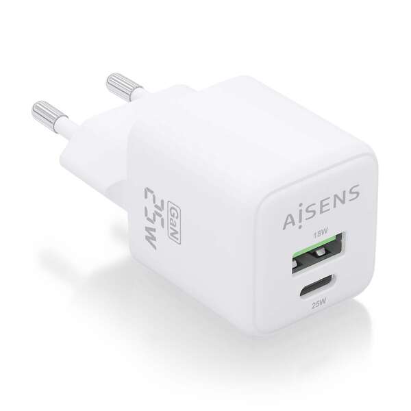 aisens cargador gan 25w 1xusb c pd3.0 qc4.0 1xusb a qc3.0 color blanco