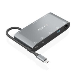 aisens usb c dock 8 en 1 usb c a 1xhdmi 1xvga 1xrj45 2xusb a 2xusb c 5g 1xusb c pd 20cm color gris