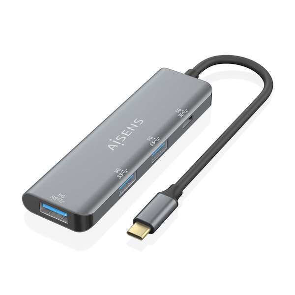 aisens hub usb 3.2 gen1 5g usb c usb c/m 1xusb c/h 3xusb a/h 15cm color gris