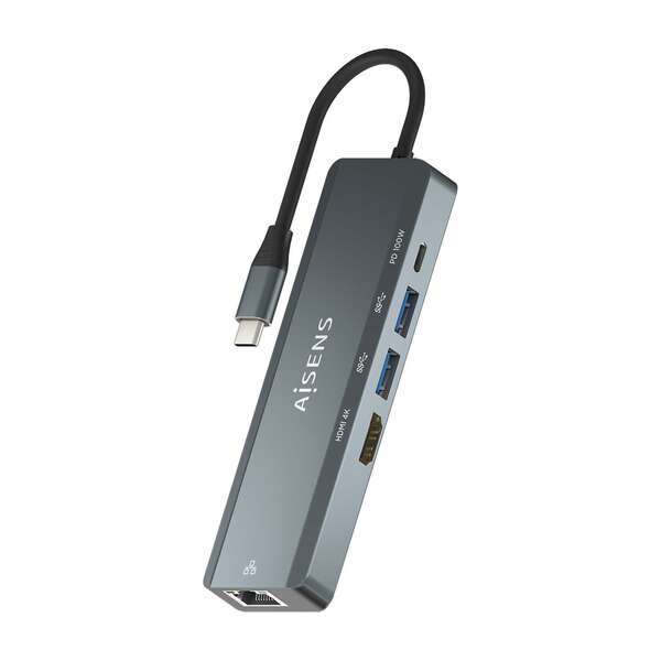aisens usb c dock 5 en 1 usb c a 1xhdmi 1xrj45 2xusb 1xpd 15cm color gris