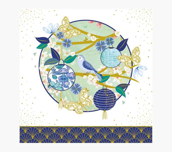 pictura tarjeta arabesque 16x16cm tematica farolillos tarjeta triptica incluye sobre blanco papel con certificacion fsc