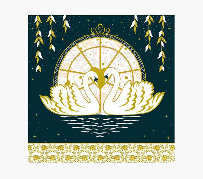 pictura tarjeta arabesque 16x16cm tematica cisnes tarjeta triptica incluye sobre blanco papel con certificacion fsc