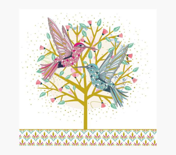 pictura tarjeta arabesque 16x16cm tematica colibri triptica sin envoltorio incluye sobre blanco papel con certificacion fsc