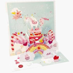 pictura tarjeta 3d pop up unicornio 16x16cm tematica unicornio embolsada individualmente incluido sobre blanco papel con certificacion fsc