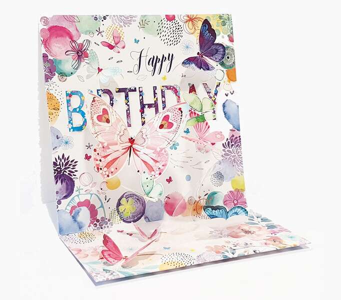 pictura tarjeta 3d pop up mariposas 16x16cm tematica de mariposas embolsada individualmente incluido sobre blanco papel con certificacion fsc