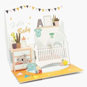 pictura tarjeta 3d pop up 16x16cm tematica bebes embolsada individualmente incluido sobre blanco papel con certificacion fsc
