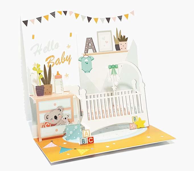 pictura tarjeta 3d pop up 16x16cm tematica bebes embolsada individualmente incluido sobre blanco papel con certificacion fsc