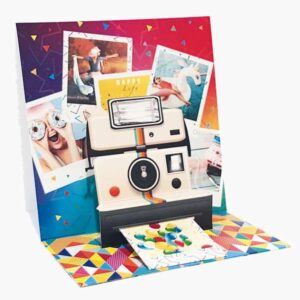 pictura tarjeta 3d pop up polaroid 16x16cm tematica polaroid embolsada individualmente incluye sobre blanco papel con certificacion fsc