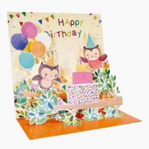 pictura tarjeta 3d pop up 16x16cm tematica buhos embolsada individualmente incluye sobre blanco papel con certificacion fsc