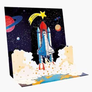 pictura tarjeta 3d pop up 16x16cm tematica del espacio embolsada individualmente incluye sobre blanco papel con certificacion fsc