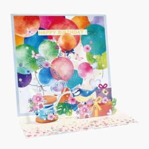 pictura tarjeta 3d pop up 16x16cm tematica globos embolsada individualmente incluido sobre blanco papel con certificacion fsc