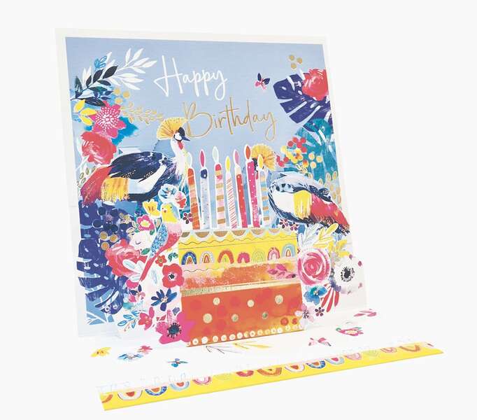 pictura tarjeta 3d pop up 16x16cm tematica tarta de cumpleaños embolsada individualmente incluye sobre blanco papel con certificacion fsc
