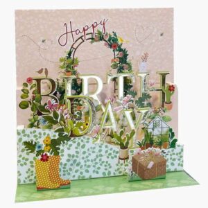 pictura tarjeta 3d pop up 16x16cm tematica invernadero embolsada individualmente incluye sobre blanco papel con certificacion fsc