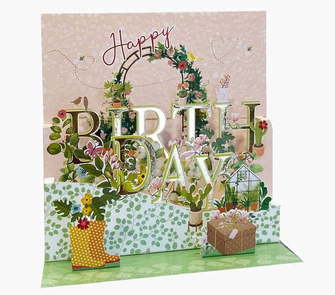 pictura tarjeta 3d pop up 16x16cm tematica invernadero embolsada individualmente incluye sobre blanco papel con certificacion fsc