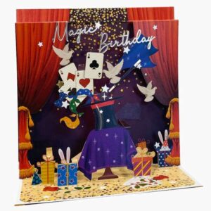 pictura tarjeta 3d pop up 16x16cm tematica de magia embolsada individualmente en celofan incluido sobre blanco papel con certificacion fsc