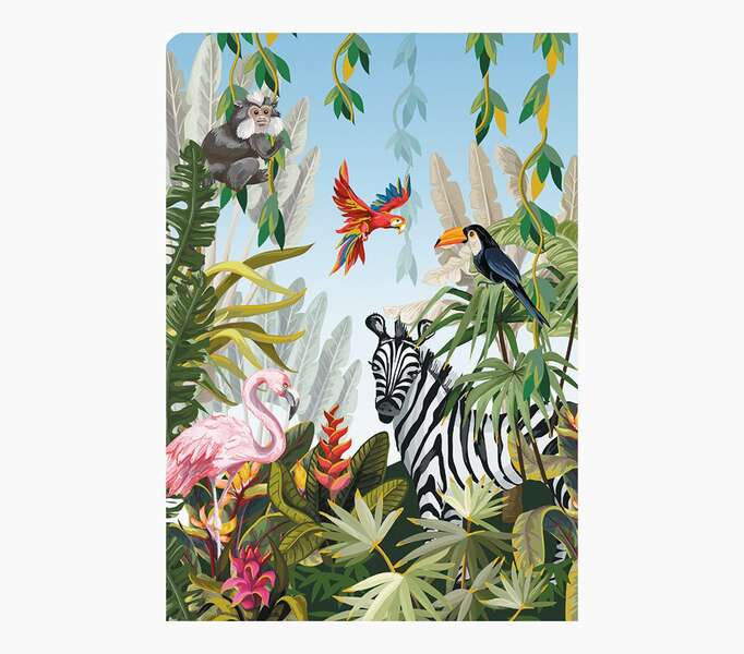 pictura tarjeta zig zag 15x22cm tematica tropical triptica sin envoltorio incluye sobre blanco papel con certificacion fsc