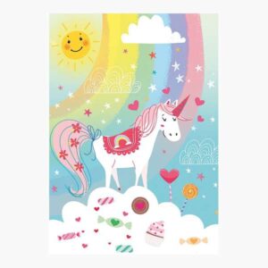 pictura tarjeta zig zag 15x22cm tematica unicornio triptica sin envoltorio incluye sobre blanco papel con certificacion fsc