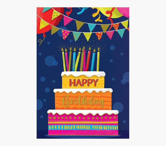pictura tarjeta zig zag 15x22cm tematica tarta de cumpleaños triptica sin envoltorio incluye sobre blanco papel con certificacion fsc