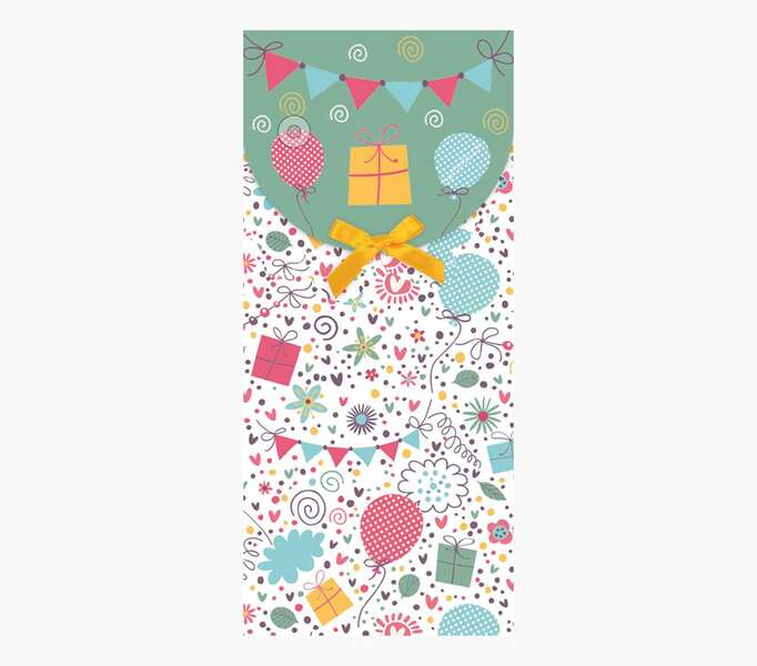 pictura tarjeta money cards tarjeta de regalo tipo sobre vertical tematica globos 9.6x21.3cm embolsada individualmente en celofan incluido sobre blanco papel con certificacion fsc