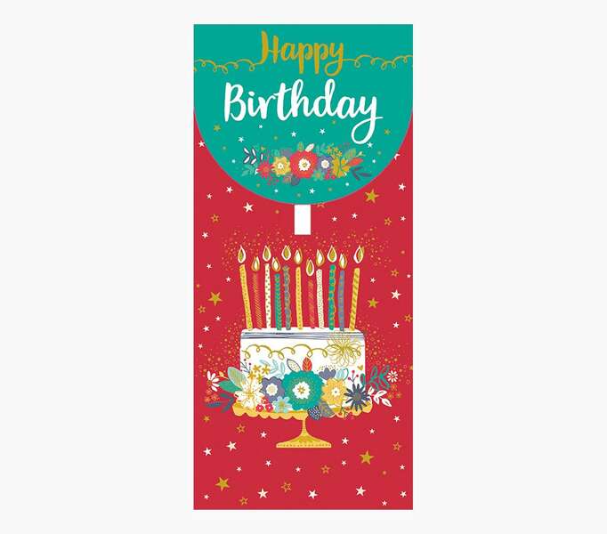 pictura tarjeta money cards 9.6x21.3cm tematica tarta de cumpleaños embolsada individualmente incluye sobre blanco papel con certificacion fsc
