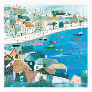 pictura tarjeta puzzle vista del puerto de 49 piezas + tarjeta plegada troquelado 15.5x15.5cm incluye sobre blanco y envoltorio de celofan papel con certificacion fsc