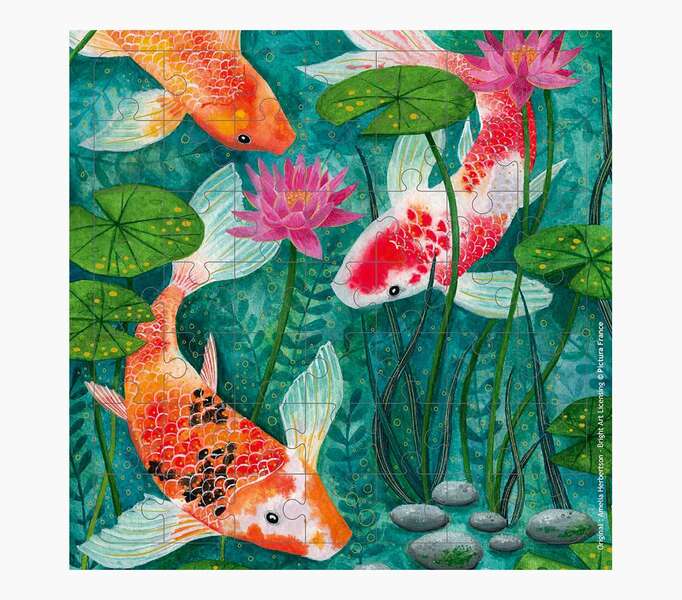 pictura tarjeta puzzle tematica carpas koi ideal para regalar 100x150mm diseño colorido y llamativo divertido y entretenido
