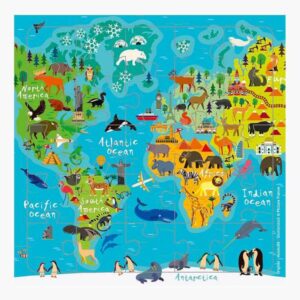 pictura tarjeta puzzle 15.5x15.5cm tematica mapa del mundo 25 piezas incluye tarjeta plegada y sobre blanco certificacion fsc